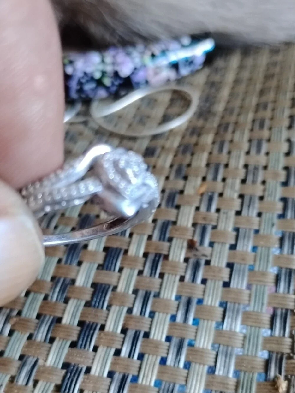 Sterling Silver Floral Filigree Engagement Ring - White